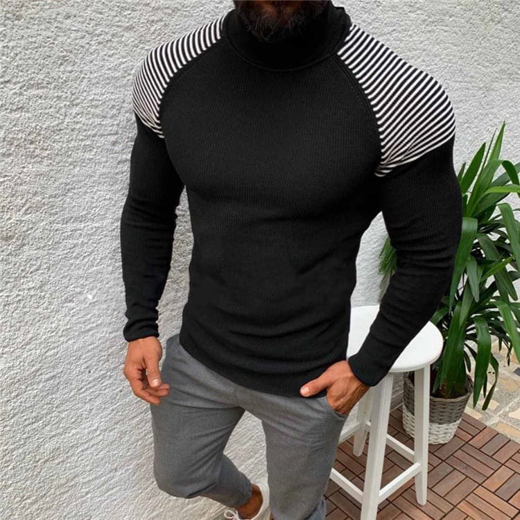 Wholesale S-3XL Men Fashion Turtle Neck Long Sleeve Color Blocking Sweater