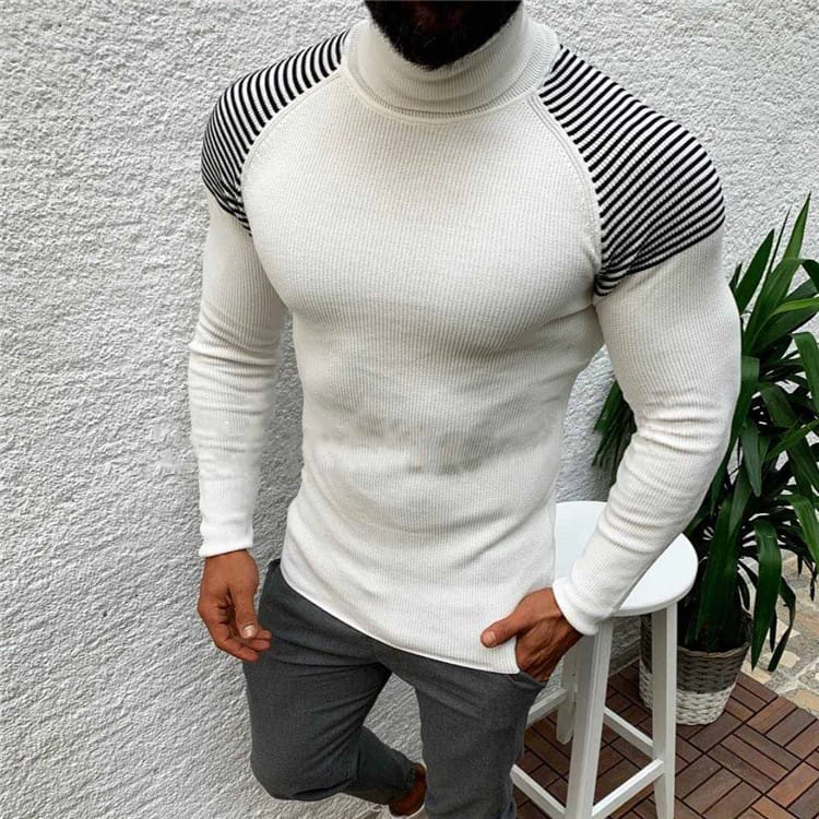 Wholesale S-3XL Men Fashion Turtle Neck Long Sleeve Color Blocking Sweater