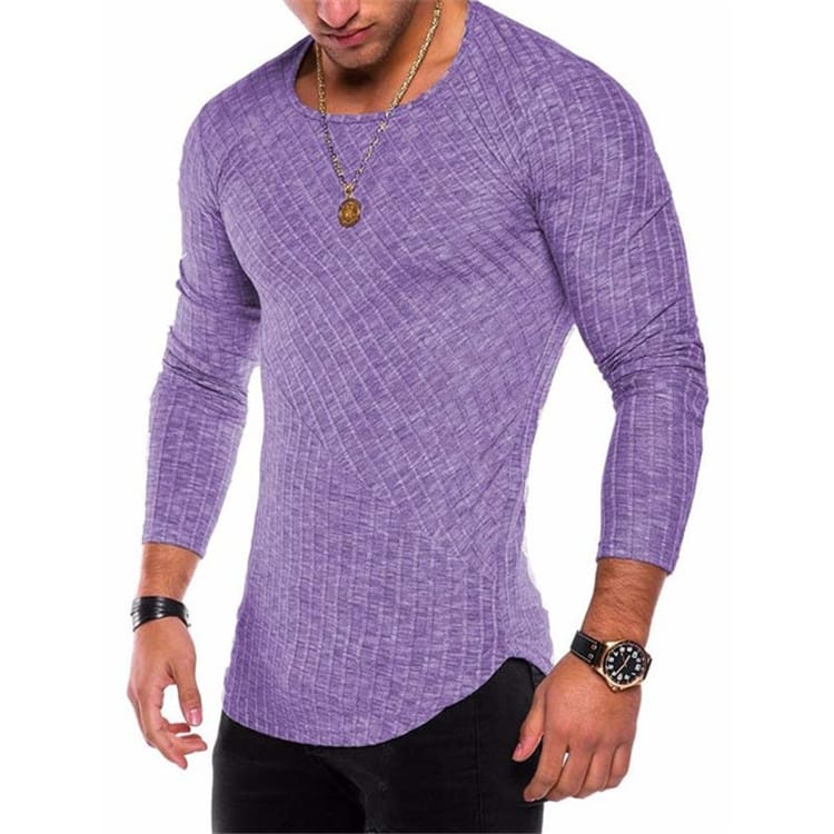 Wholesale S-3XL Men Round Neck Patchwork Irregular Hem Long Sleeve Top