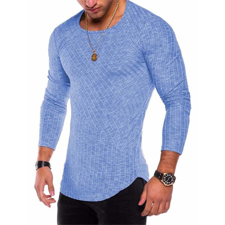 Wholesale S-3XL Men Round Neck Patchwork Irregular Hem Long Sleeve Top