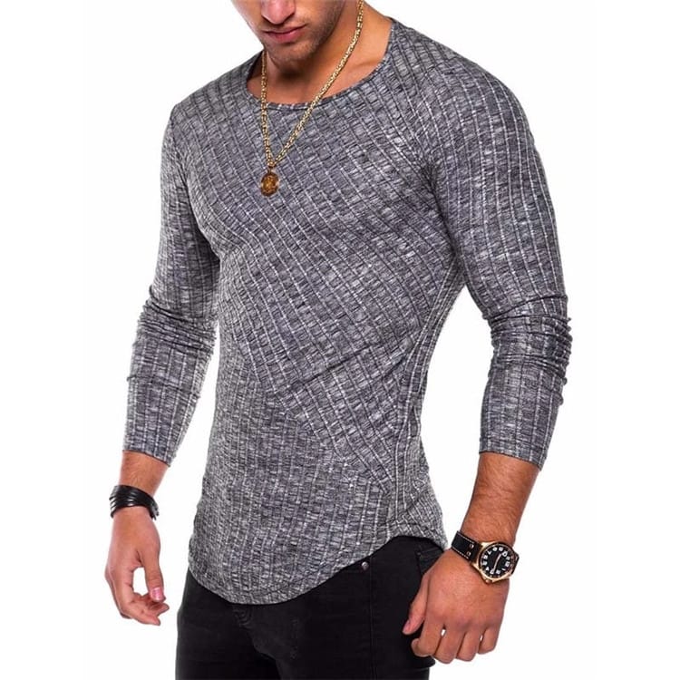 Wholesale S-3XL Men Round Neck Patchwork Irregular Hem Long Sleeve Top