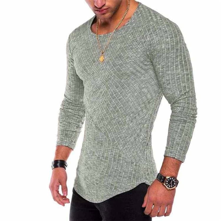 Wholesale S-3XL Men Round Neck Patchwork Irregular Hem Long Sleeve Top