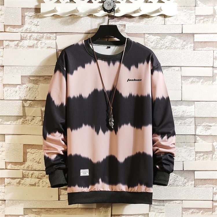 Wholesale M-5XL Men Fashion Tie-dye Stripe Color Blocking Long Sleeve Sweatshirt