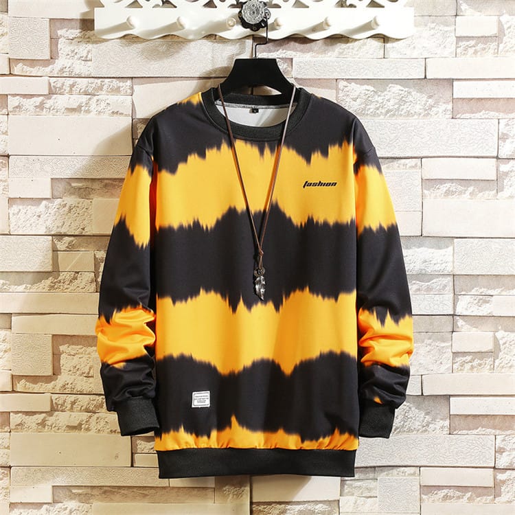 Wholesale M-5XL Men Fashion Tie-dye Stripe Color Blocking Long Sleeve Sweatshirt