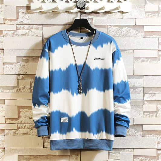 Wholesale M-5XL Men Fashion Tie-dye Stripe Color Blocking Long Sleeve Sweatshirt