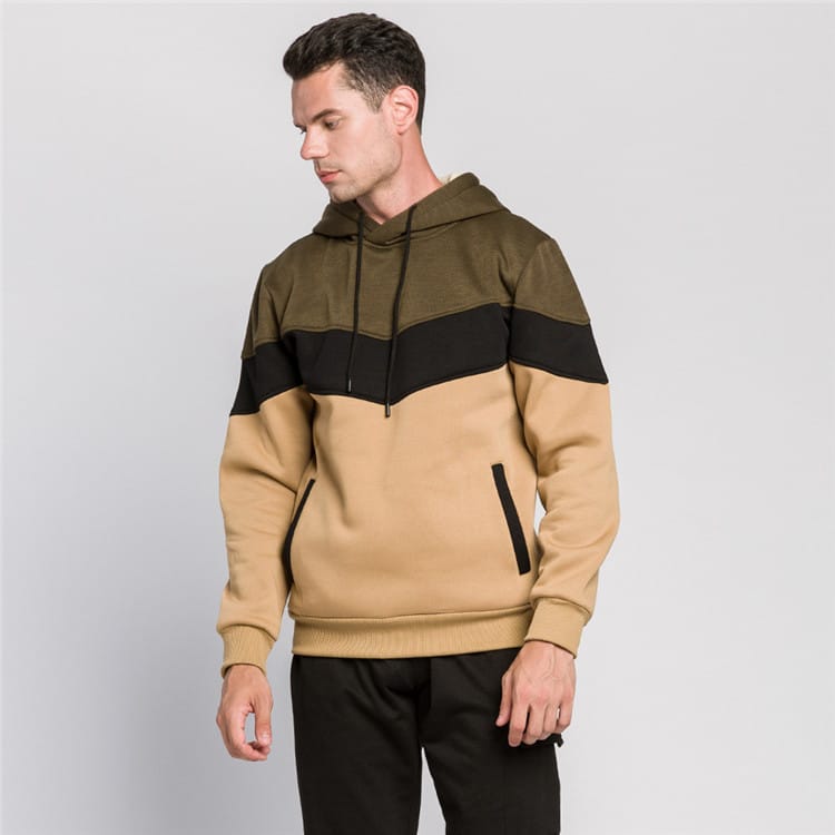 Wholesale S-2XL Men Fashion Color Blocking Long Sleeve Pocket Hoodie