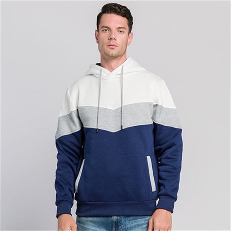 Wholesale S-2XL Men Fashion Color Blocking Long Sleeve Pocket Hoodie