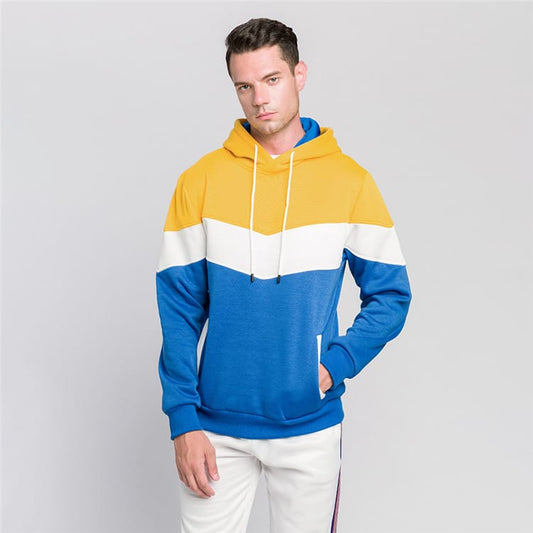 Wholesale S-2XL Men Fashion Color Blocking Long Sleeve Pocket Hoodie