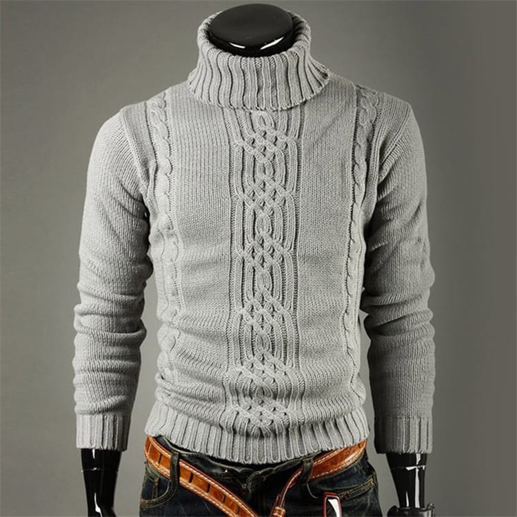 Wholesale M-3XL Men Sloid Color Turtle Neck Irregular Braided Pattern Long Sleeve Sweater