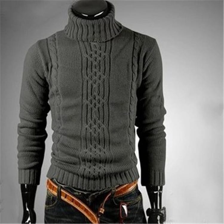 Wholesale M-3XL Men Sloid Color Turtle Neck Irregular Braided Pattern Long Sleeve Sweater