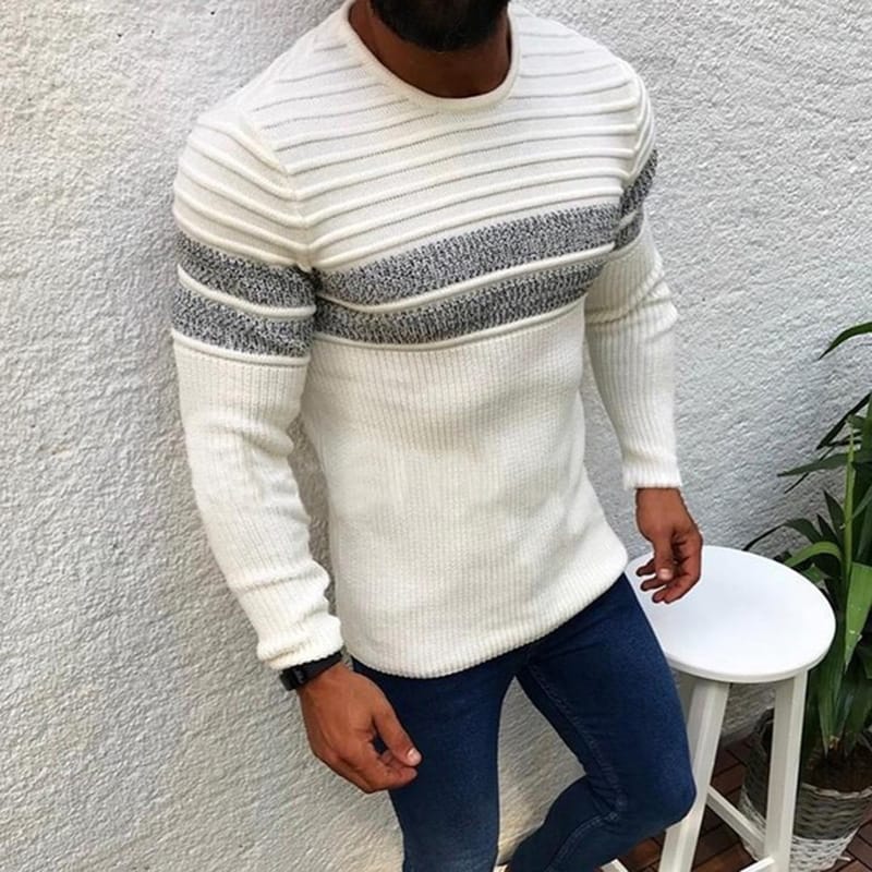 Wholesale S-XL Men Fashion Stripe Round Neck Knitwear