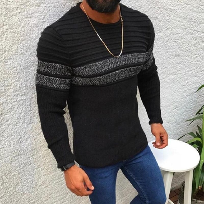 Wholesale S-XL Men Fashion Stripe Round Neck Knitwear