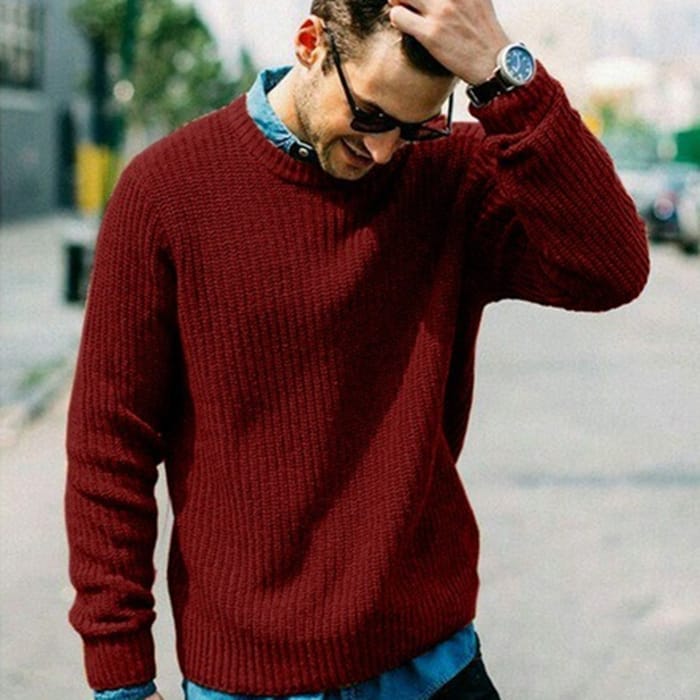 Wholesale S-3XL Men Round Neck Solid Color Knitwear