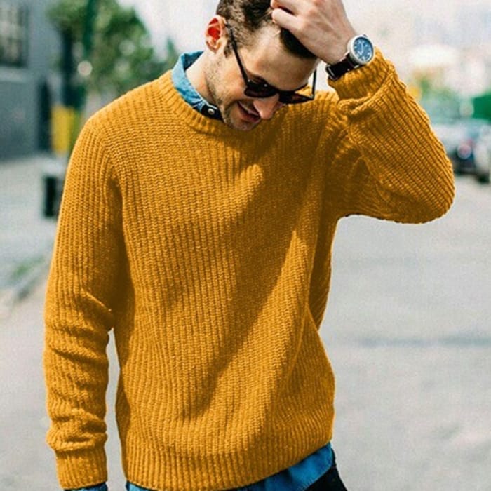 Wholesale S-3XL Men Round Neck Solid Color Knitwear