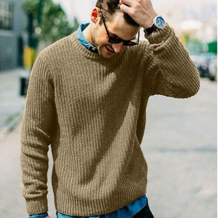 Wholesale S-3XL Men Round Neck Solid Color Knitwear