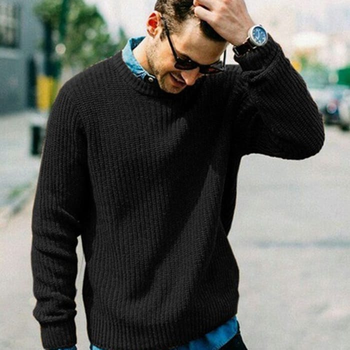 Wholesale S-3XL Men Round Neck Solid Color Knitwear