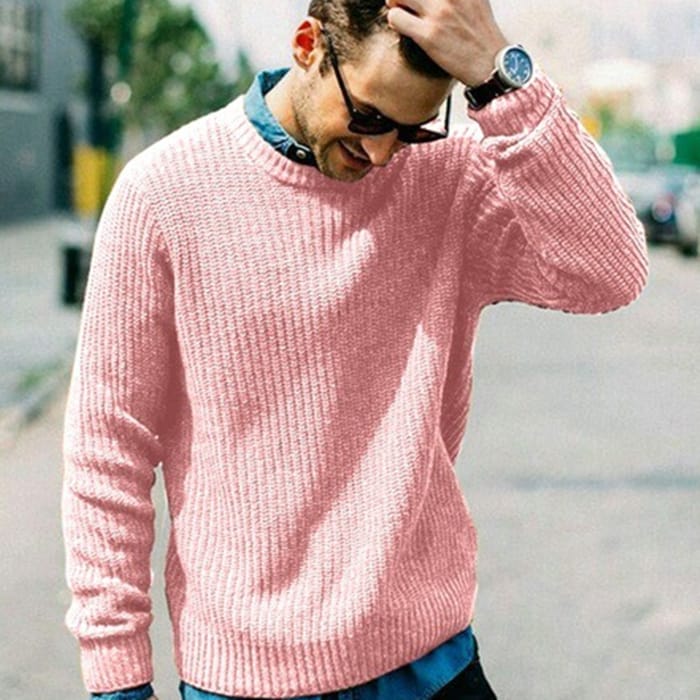 Wholesale S-3XL Men Round Neck Solid Color Knitwear