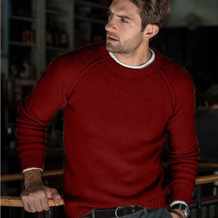 Wholesale S-3XL Men Casual Style Round Neck Solid Color Knitwear