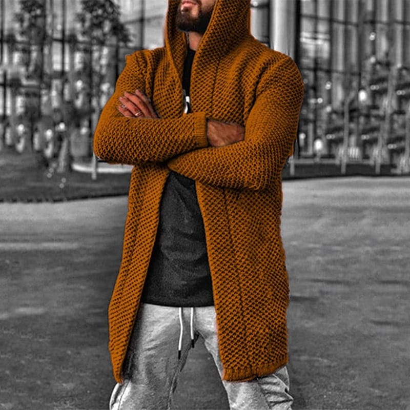 Wholesale S-5XL Men Fashion Solid Color Hooded Cardigan Knitwear