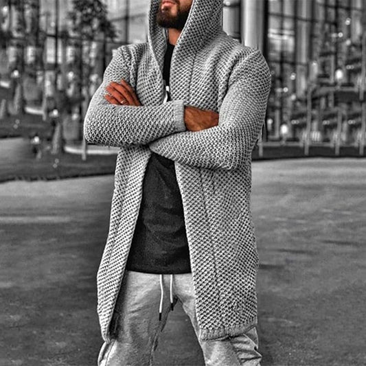 Wholesale S-5XL Men Fashion Solid Color Hooded Cardigan Knitwear