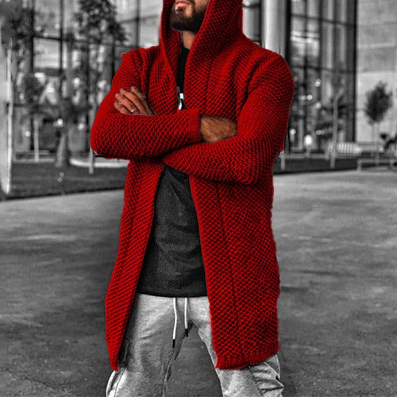 Wholesale S-5XL Men Fashion Solid Color Hooded Cardigan Knitwear