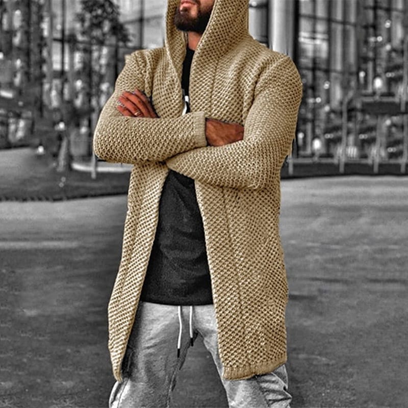 Wholesale S-5XL Men Fashion Solid Color Hooded Cardigan Knitwear