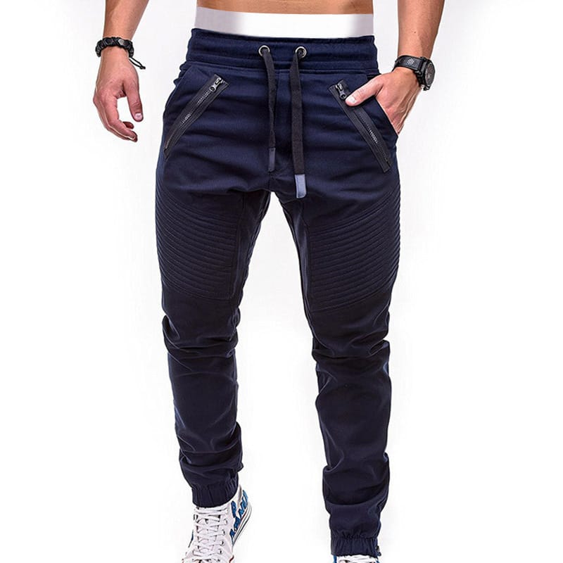 Wholesale M-3XL Men Fashion Drawstring Waist Zipper Solid Color Jogger Pants