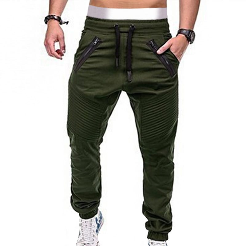 Wholesale M-3XL Men Fashion Drawstring Waist Zipper Solid Color Jogger Pants