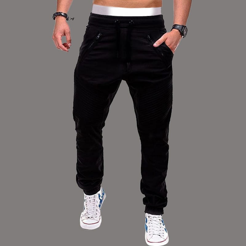 Wholesale M-3XL Men Fashion Drawstring Waist Zipper Solid Color Jogger Pants