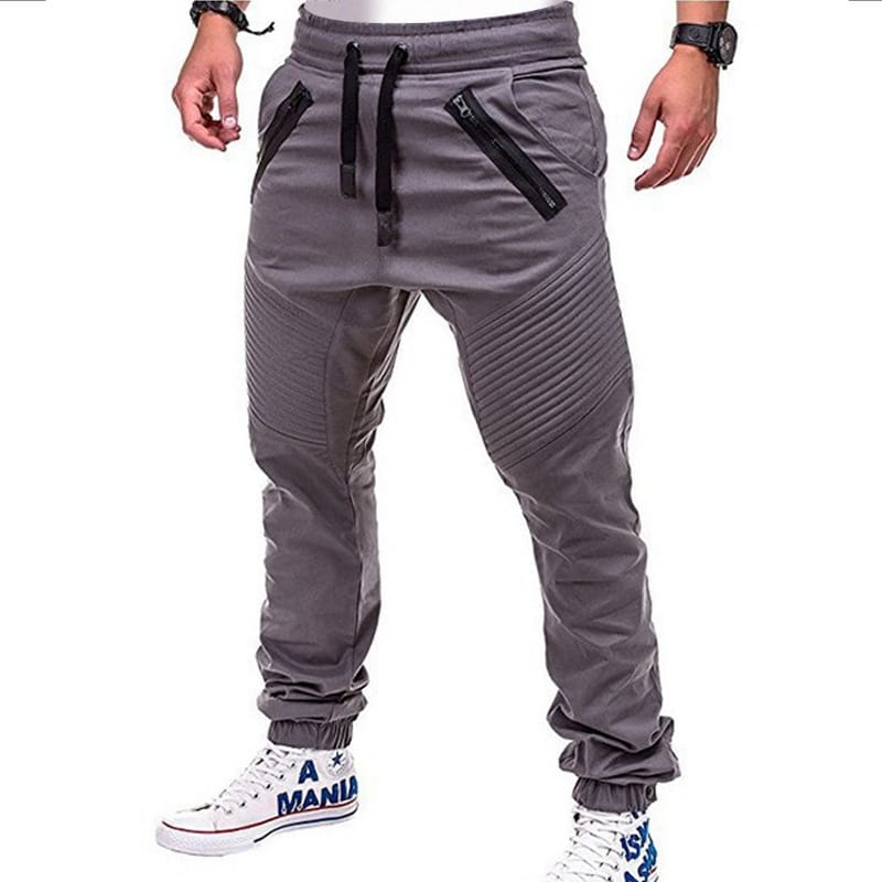 Wholesale M-3XL Men Fashion Drawstring Waist Zipper Solid Color Jogger Pants