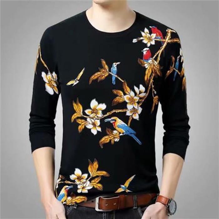 Wholesale M-5XL Men Fashion Dragon Tiger Printed Round Neck Long Sleeve T-Shirt