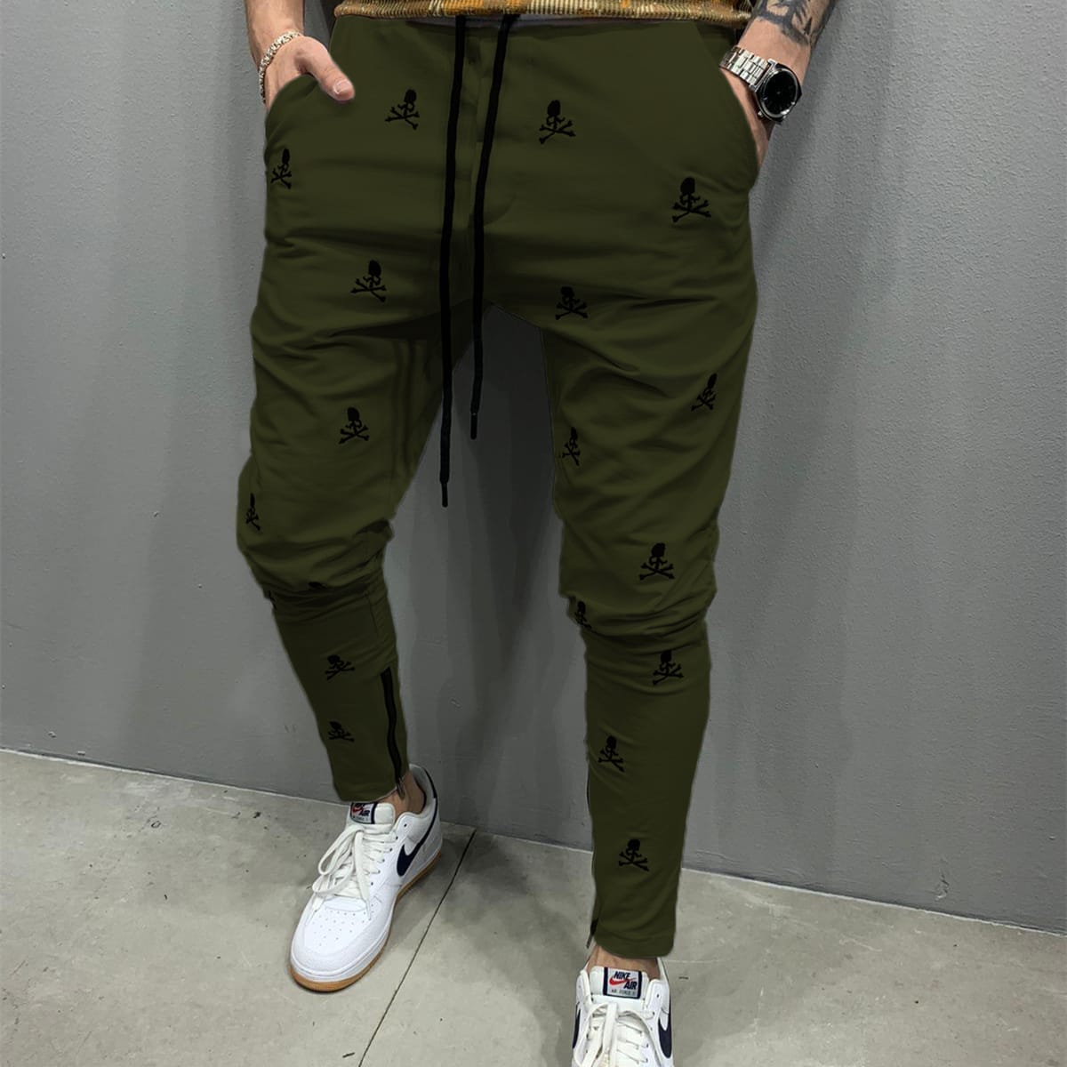 Wholesale Size:M-3XL Men Fashion Drawstring Waist Skull Print Pants