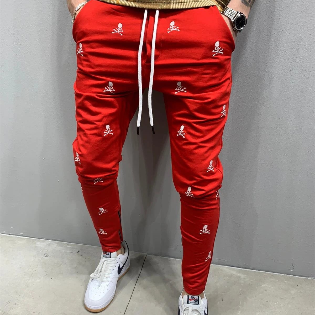 Wholesale Size:M-3XL Men Fashion Drawstring Waist Skull Print Pants