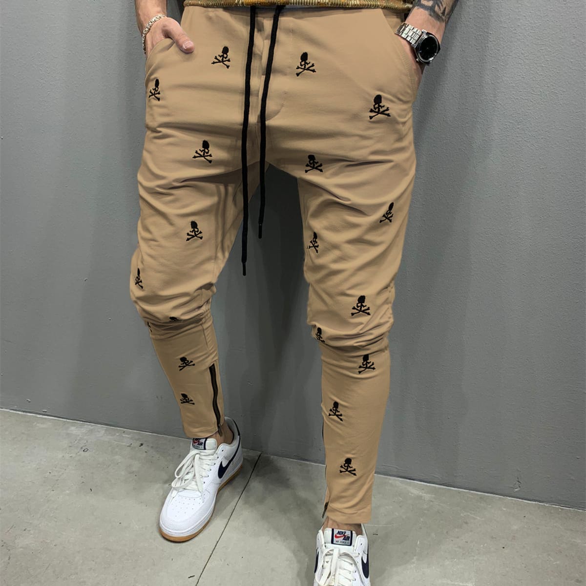 Wholesale Size:M-3XL Men Fashion Drawstring Waist Skull Print Pants