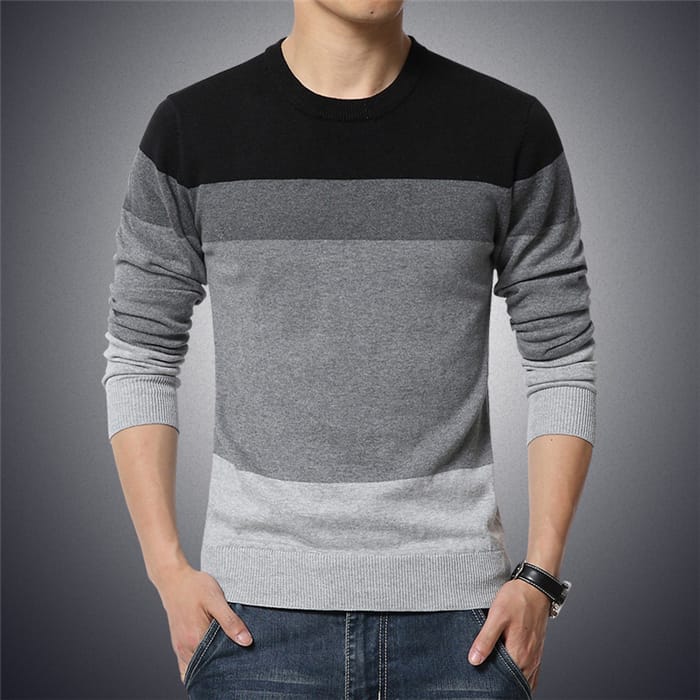 Wholesale M-2XL Men Fashion Color Blocking Round Neck Long Sleeve Knitwear