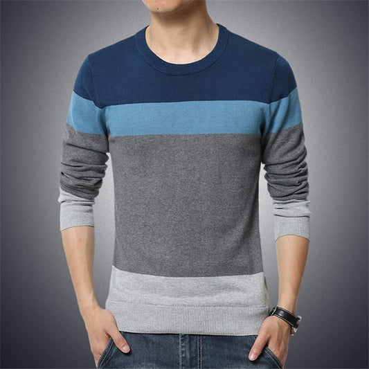 Wholesale M-2XL Men Fashion Color Blocking Round Neck Long Sleeve Knitwear