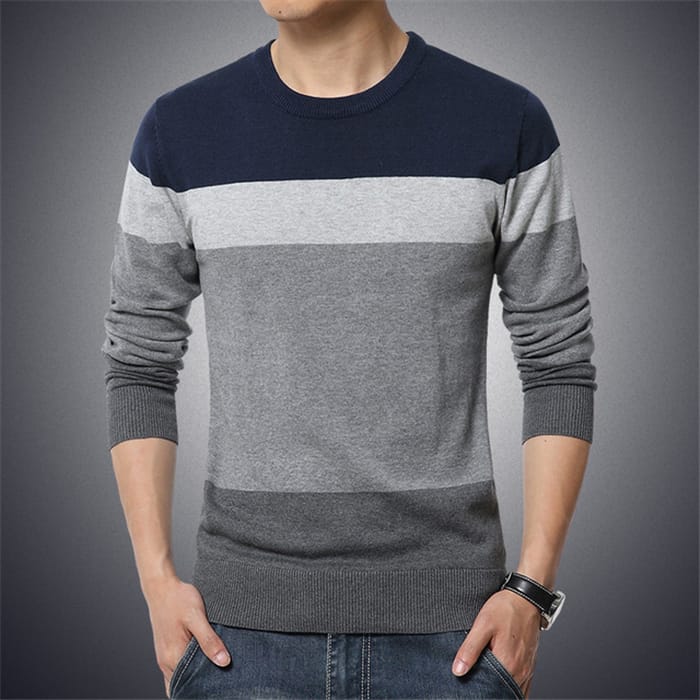 Wholesale M-2XL Men Fashion Color Blocking Round Neck Long Sleeve Knitwear