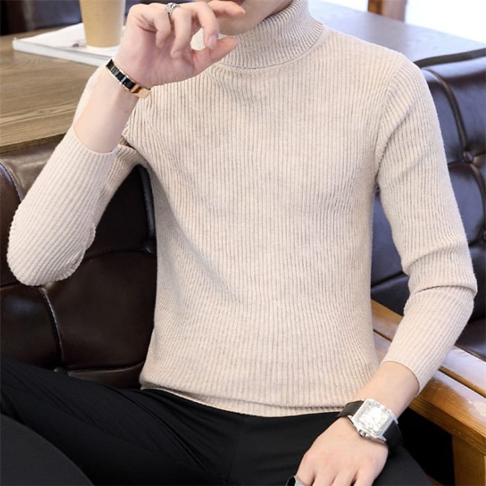 Wholesale S-3XL Men Fashion Solid Color Turtle Neck Long Sleeve Knitwear