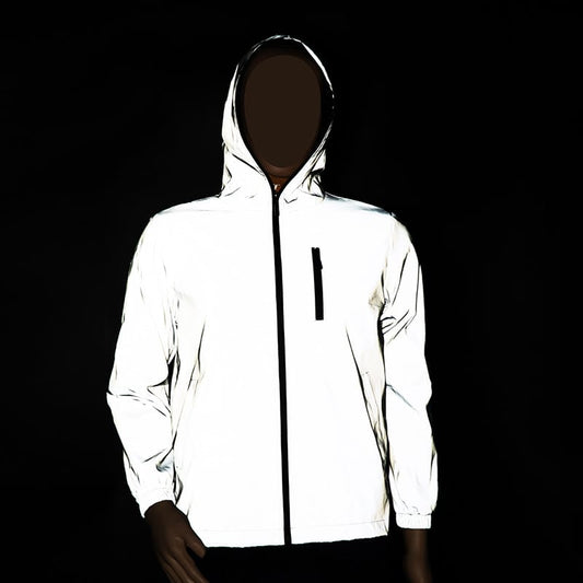 Wholesale M-5XL Men Fashion Zipper Long Sleeve Reflective Hooded Jacket