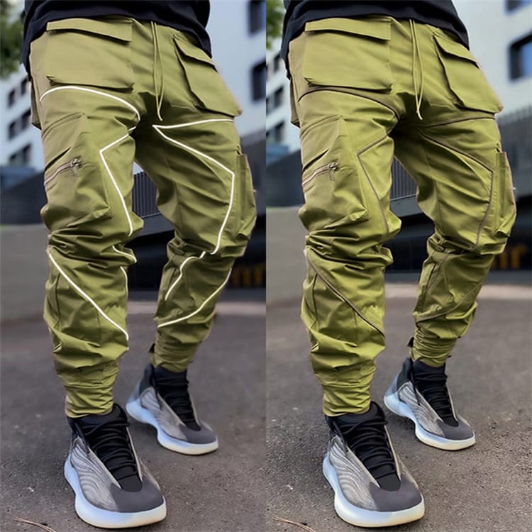 Wholesale M-3XL Men Casual Multi-Pocket Color Blocking Pants