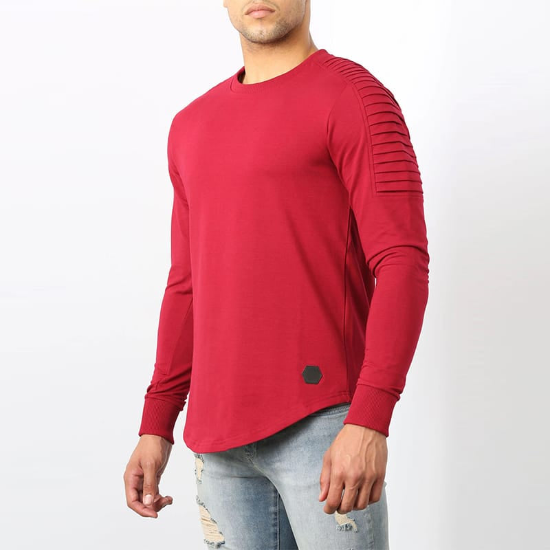 Wholesale M-3XL Men Casual Solid Color Round Neck Long Sleeve T-shirt