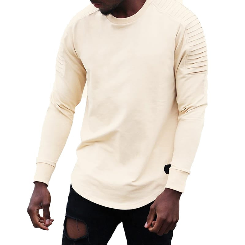 Wholesale M-3XL Men Casual Solid Color Round Neck Long Sleeve T-shirt