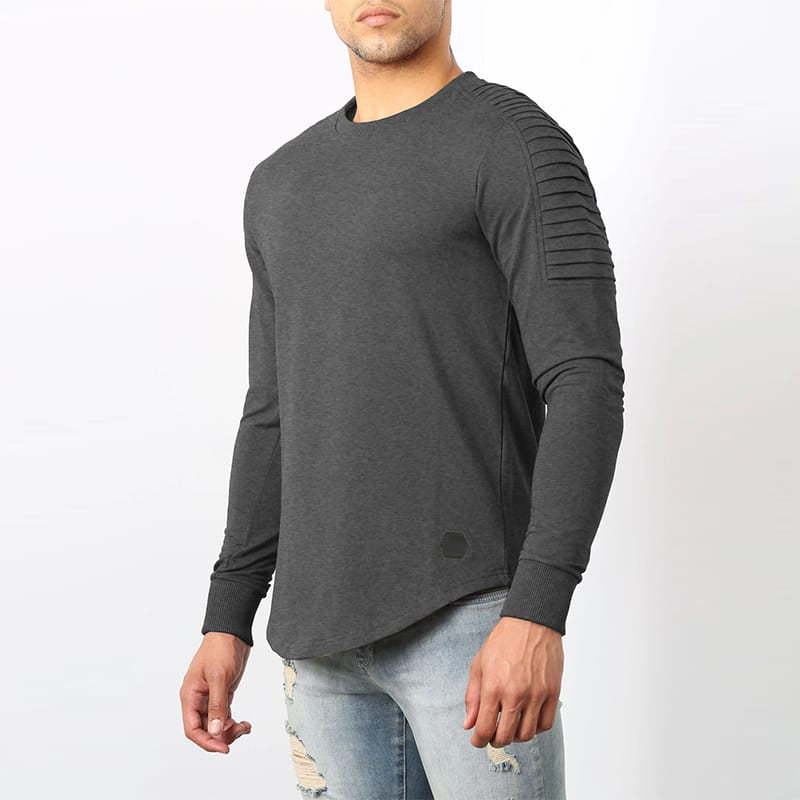 Wholesale M-3XL Men Casual Solid Color Round Neck Long Sleeve T-shirt