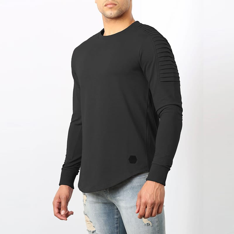 Wholesale M-3XL Men Casual Solid Color Round Neck Long Sleeve T-shirt