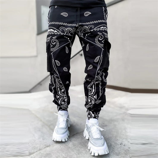 Wholesale S-4XL Men Fashion Paisley Printing Multi-pocket Pants