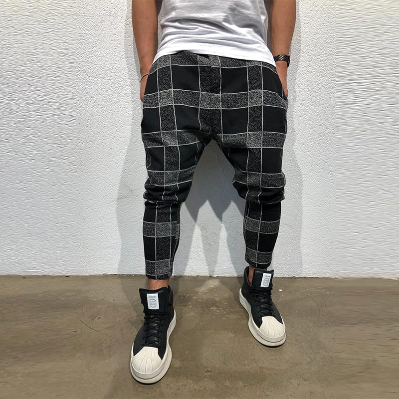 Wholesale M-3XL Men Fashion Plaid Printed Sport Pants