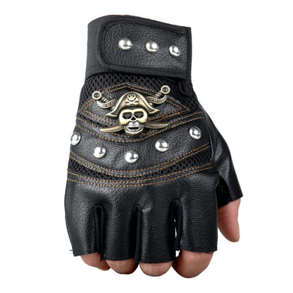 Wholesale Unique Punk Style Skull Decoration Half-finger Gloves