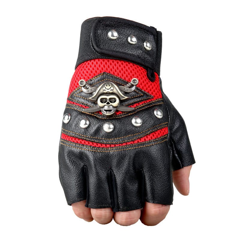 Wholesale Unique Punk Style Skull Decoration Half-finger Gloves