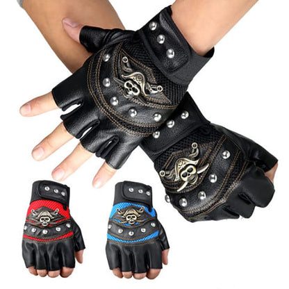 Wholesale Unique Punk Style Skull Decoration Half-finger Gloves