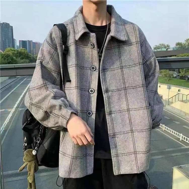 Wholesale S-3XL Men Fashion Plaid Printing Single-Breasted Coat